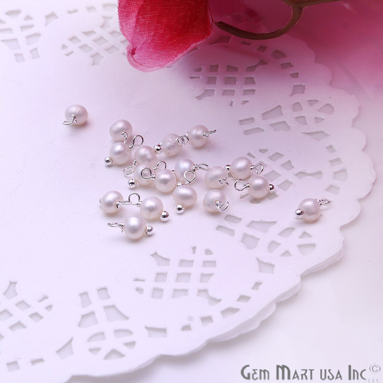 Rough Gemstone Charms, Round 6x4mm Natural Connector, Silver Plated Wire Wrapped, DIY Jewelry, 10pc Lot, GemMartUSA (50150)